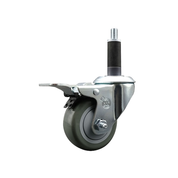 3'' Gray Poly Swivel 1'' Expanding Stem Caster Total Lock Brake